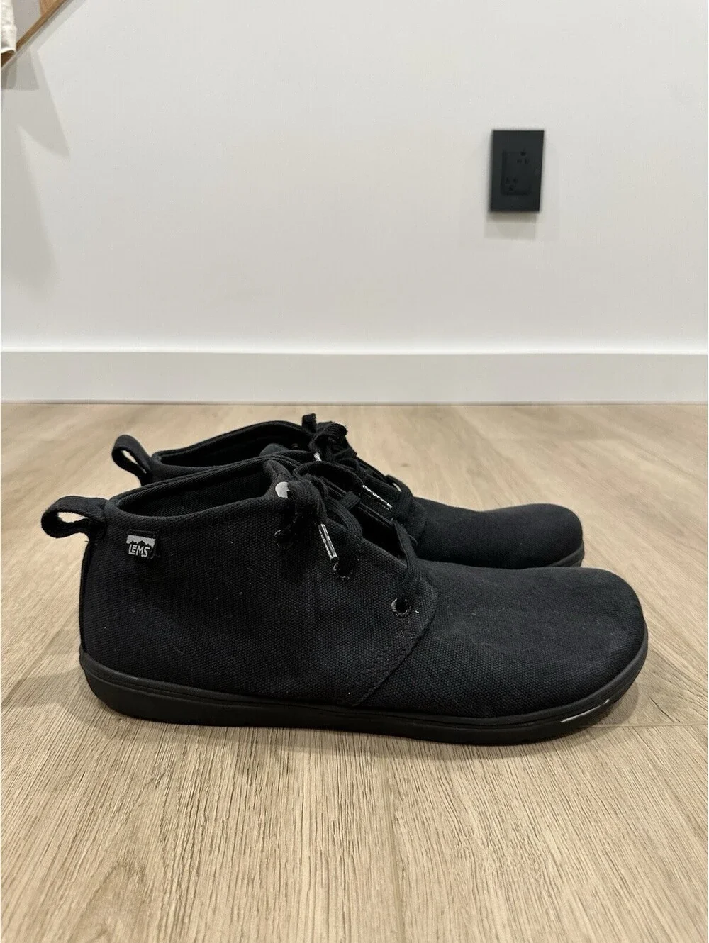 Lems Men Chukka Canvas Vegan Barefoot Shoes Size 12.5 Black Minimalist Gorpcore